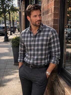 Bugatchi Classic Fit Plaid Shirt Men's Large Gray Button Down
Cotton NWOT